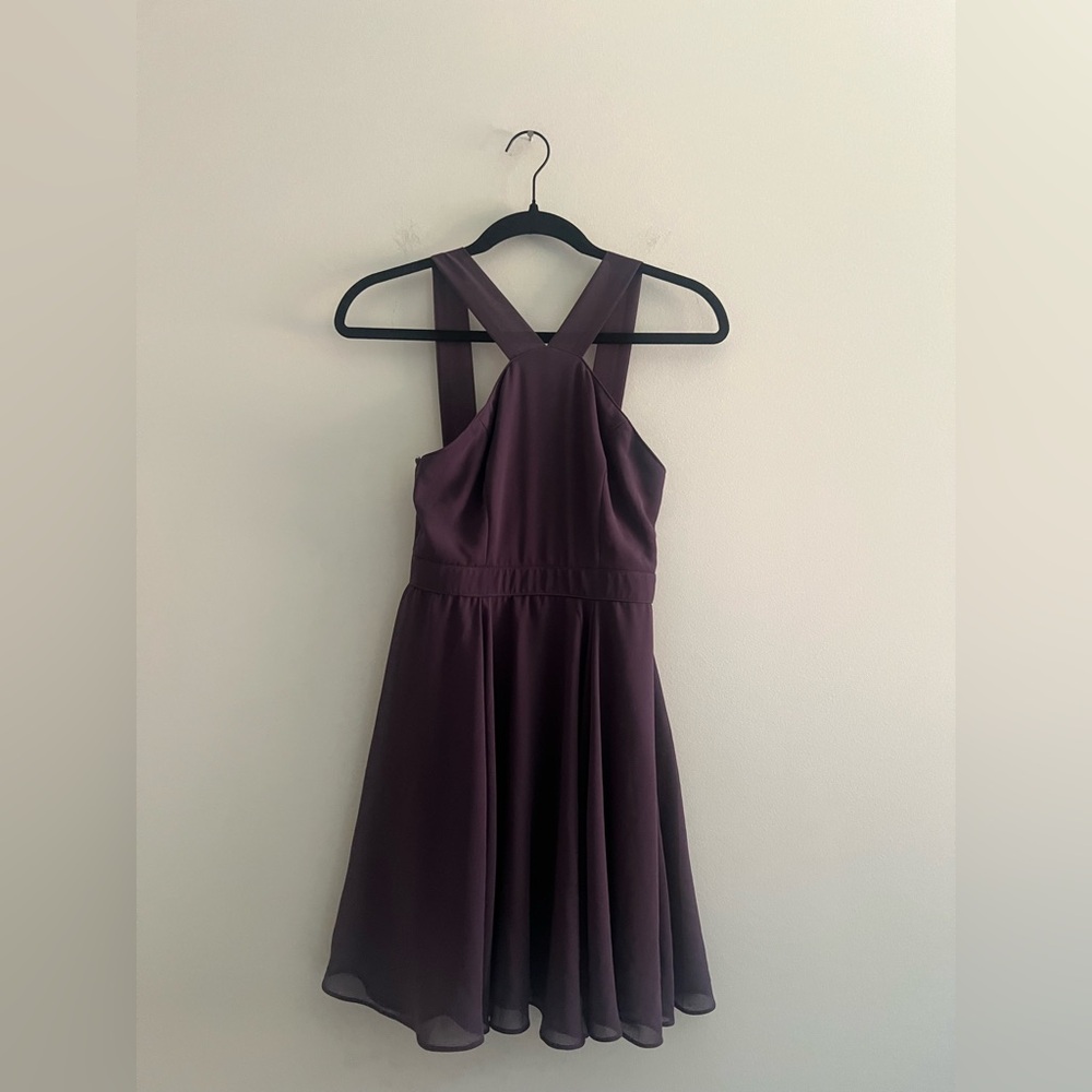 Lulus XS Plum Purple Cross-Back Skater Dress Fit & Flare Cocktail Party Wedding
